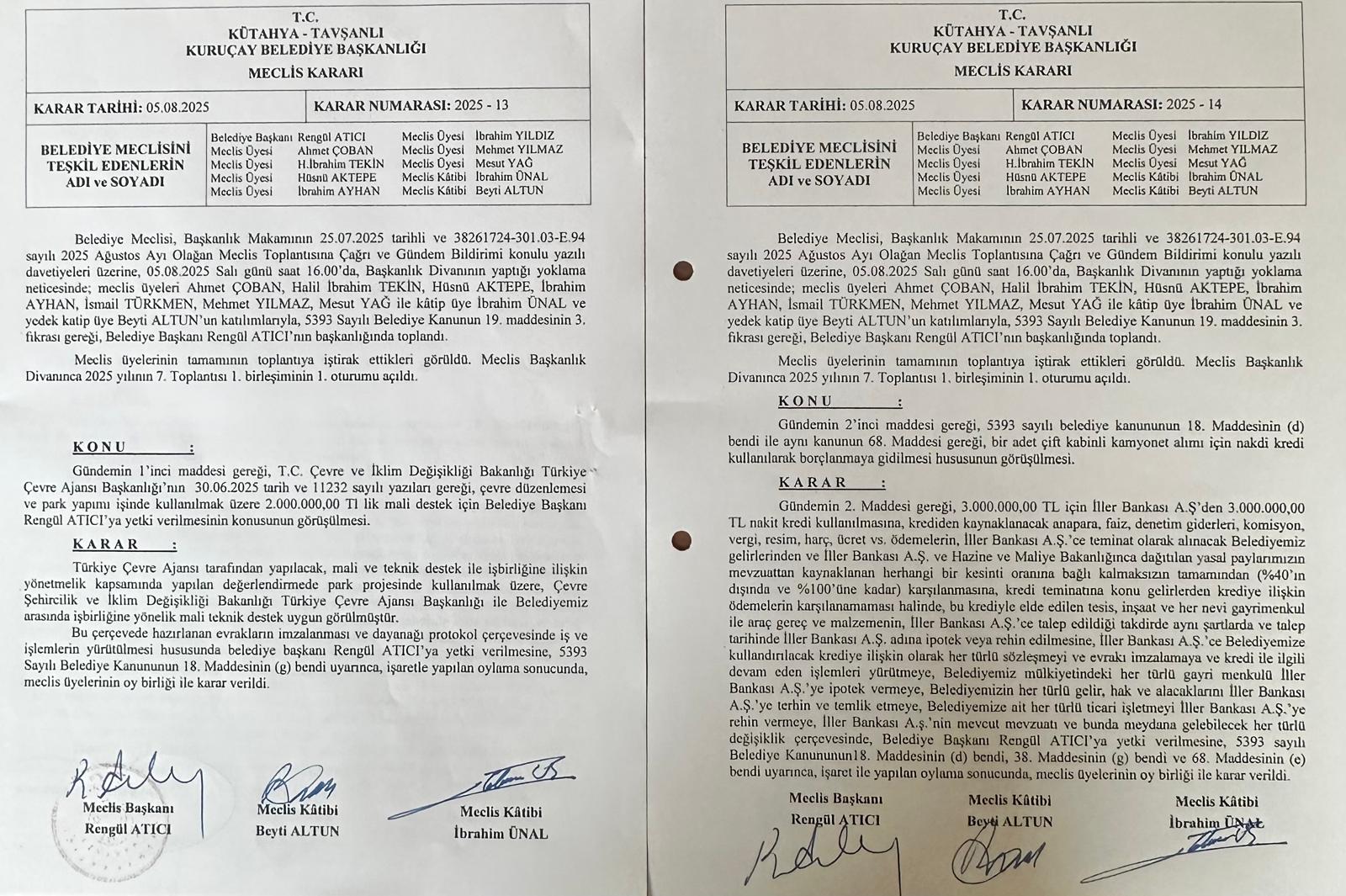 2025 Yılı Ağustos Ayı Meclis Toplantısına Ait  Gündem Kararları