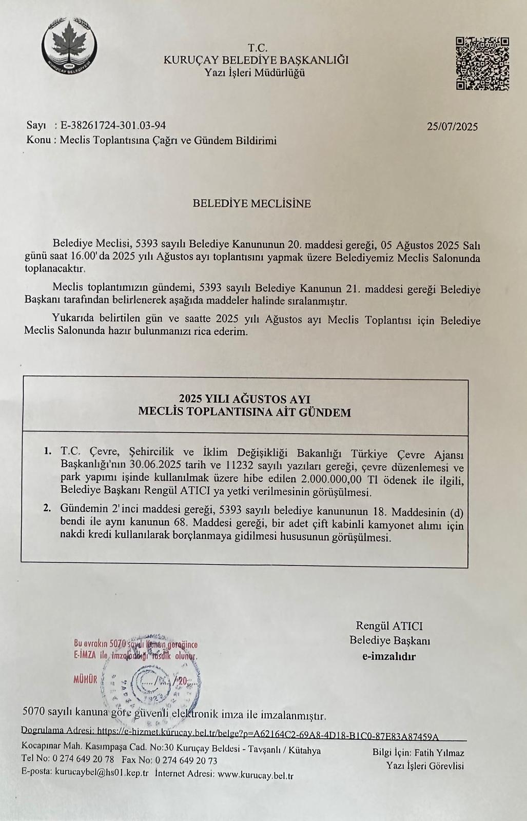 2025 Yılı Ağustos Ayı Meclis Toplantısına Ait Gündem...