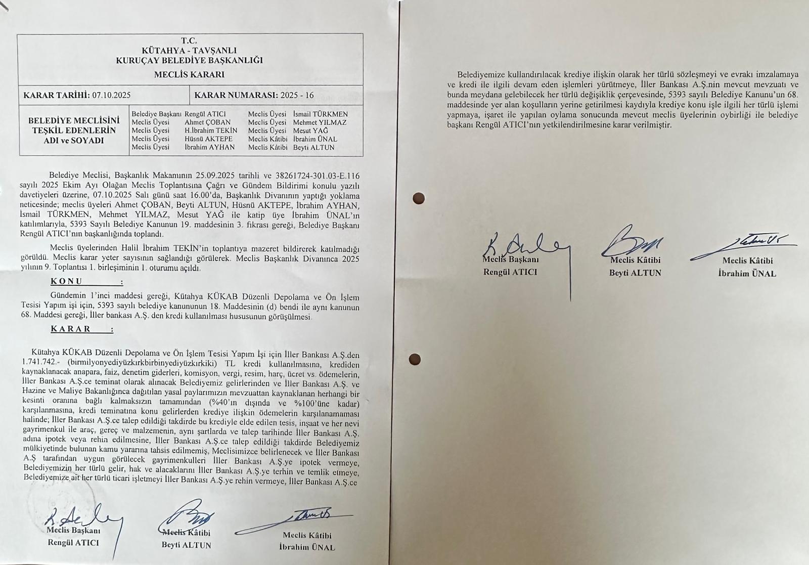 2025 Yılı Ekim Ayı Meclis Toplantısına Ait  Gündem Kararları