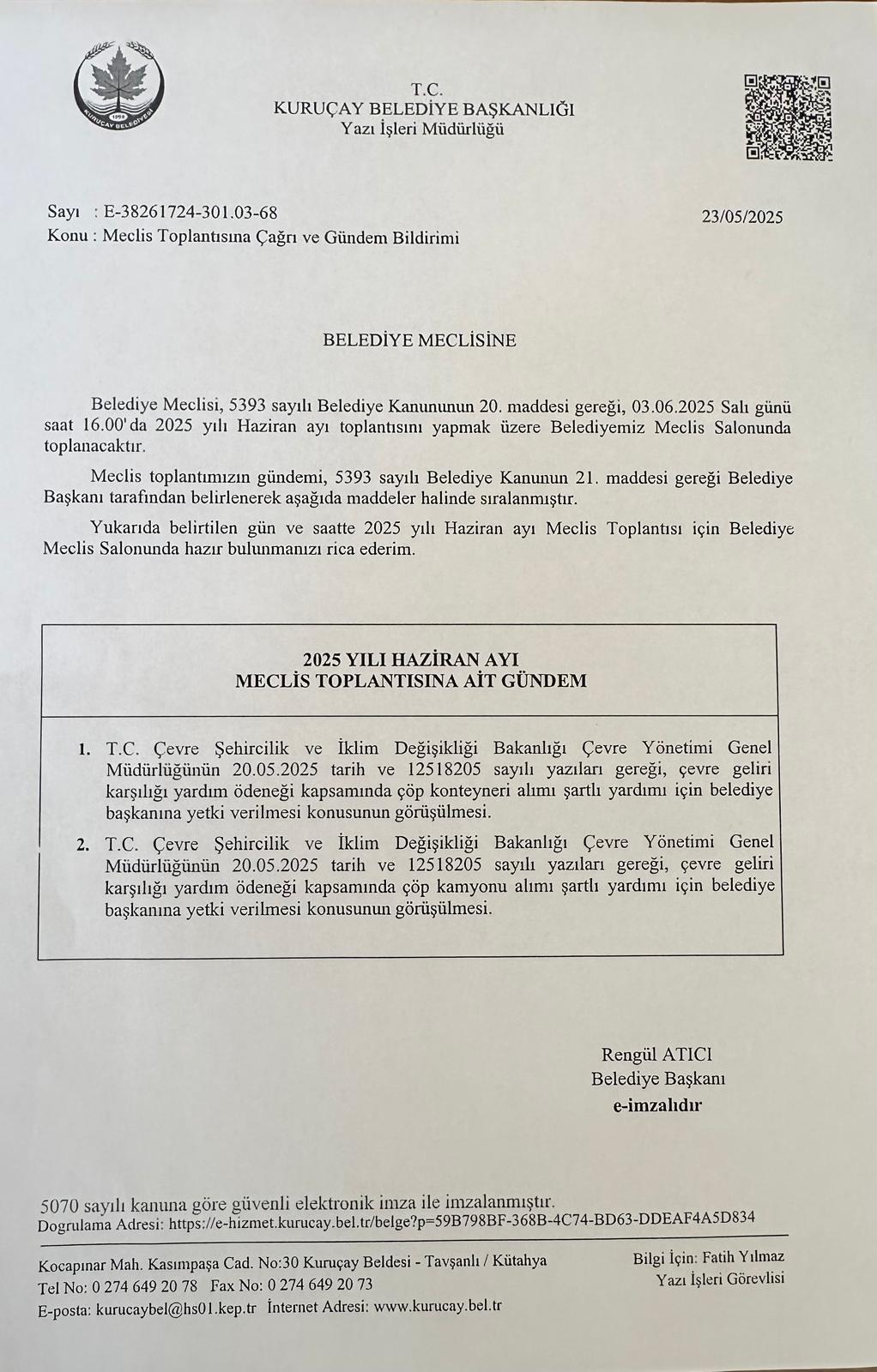 2025 Yılı Haziran Ayı Meclis Toplantısına Ait Gündem...